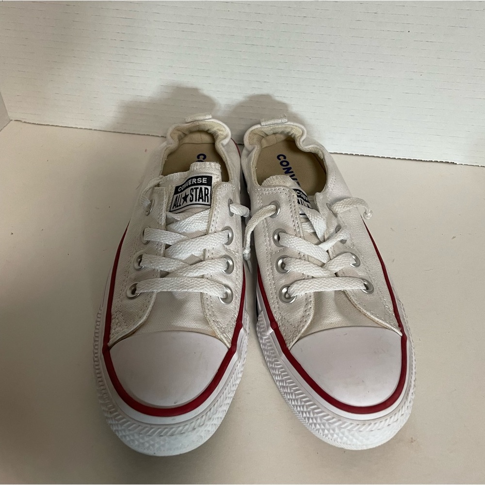 Converse All-Star tennis shoes, size 7, white with black and red